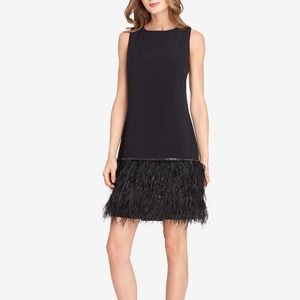 TAHARI Feather Trim Sheath Dress NWOT